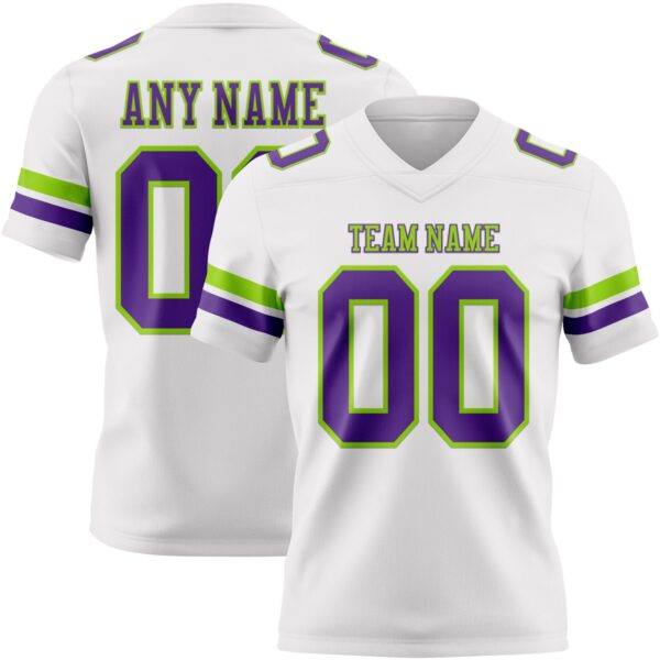 Custom White Purple-Neon Green Authentic Football Jersey
