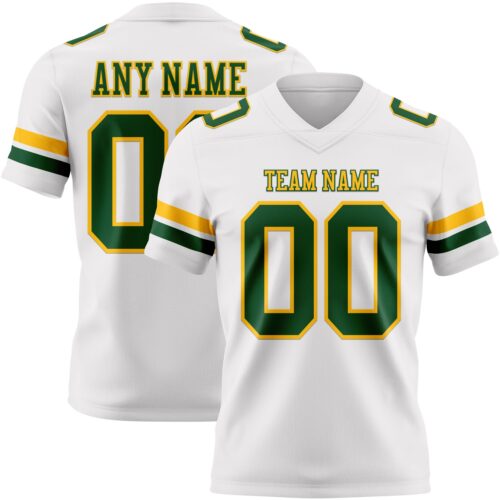 White2305 Custom White Green-Gold Authentic Football Jersey