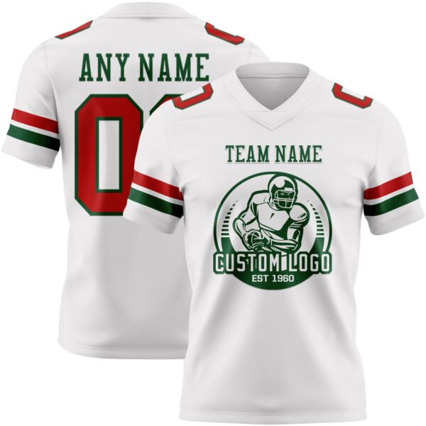 Custom White Red-Green Authentic Football Jersey