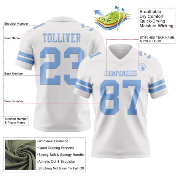 Custom White Light Blue Authentic Football Jersey