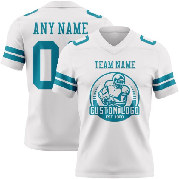 Custom White Teal Authentic Football Jersey