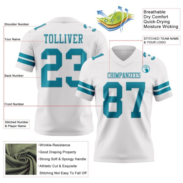 Custom White Teal Authentic Football Jersey