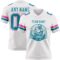 White2321-1 Custom White Teal-Pink Authentic Football Jersey