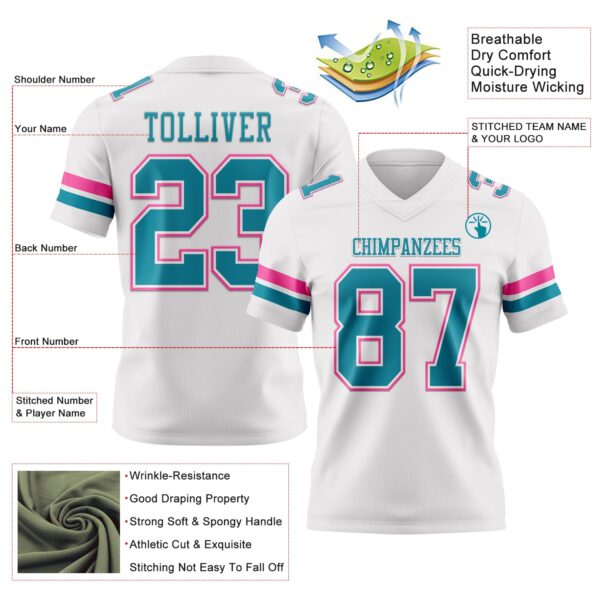 Custom White Teal-Pink Authentic Football Jersey