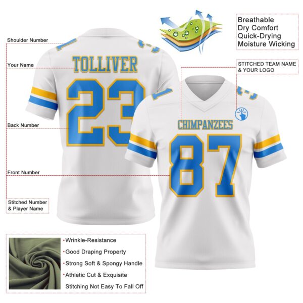 Custom White Powder Blue-Gold Authentic Football Jersey