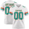 Custom White Aqua-Orange Authentic Football Jersey