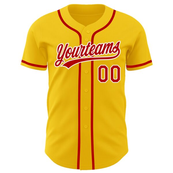Custom Yellow Red-White Authentic Baseball Jersey