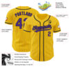 Custom Yellow Purple Pinstripe Black Authentic Baseball Jersey