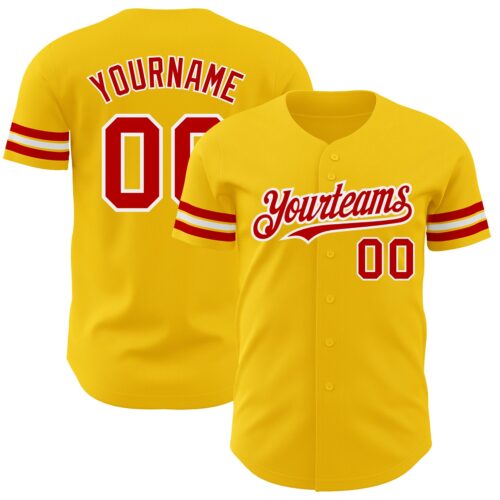 Yellow0029 Custom Yellow Red-White Authentic Baseball Jersey