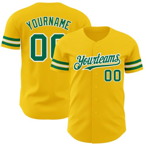 Custom Yellow Kelly Green-White Authentic Baseball Jersey