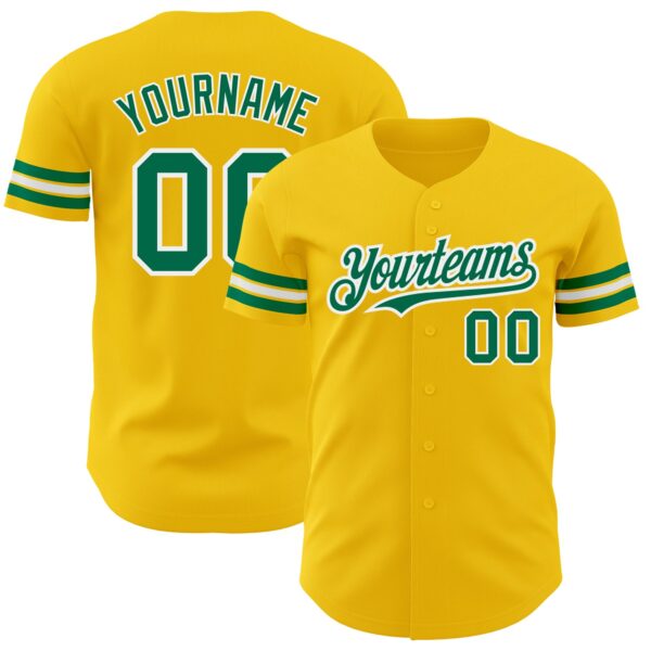 Custom Yellow Kelly Green-White Authentic Baseball Jersey