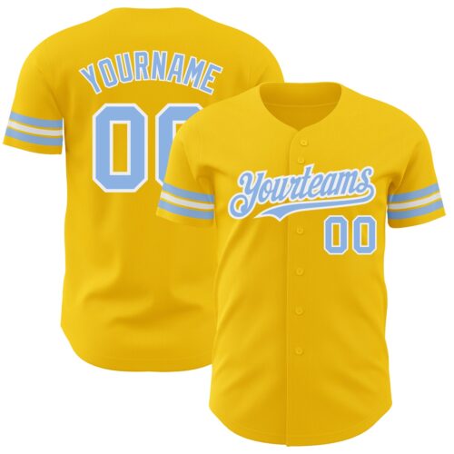 Yellow0031 Custom Yellow Light Blue-White Authentic Baseball Jersey