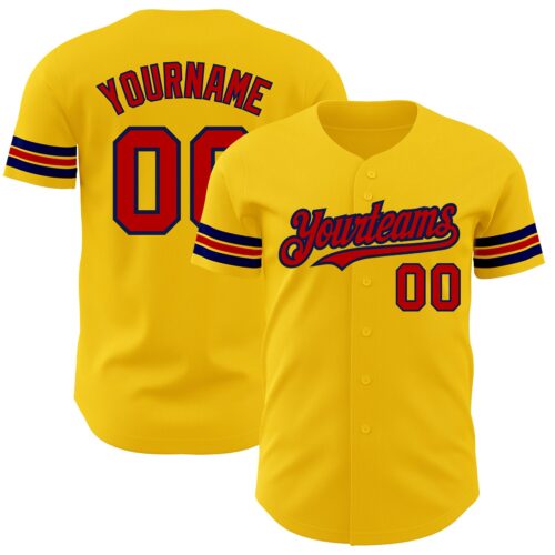 Yellow0032 Custom Yellow Red-Navy Authentic Baseball Jersey