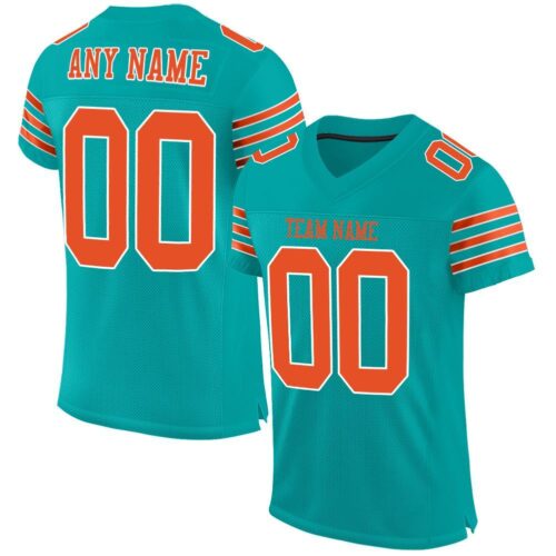 aqua_0007 Custom Aqua Orange-White Mesh Authentic Football Jersey