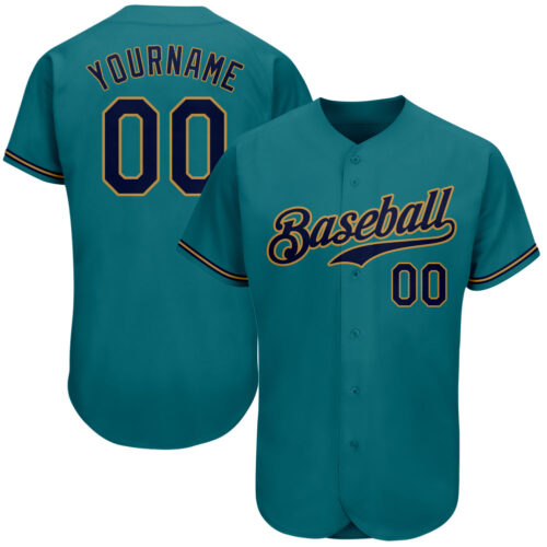 aqua_0019 Custom Teal Navy-Old Gold Authentic Baseball Jersey