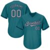 Custom Aqua Gray-Navy Authentic Throwback Rib-Knit Baseball Jersey Shirt