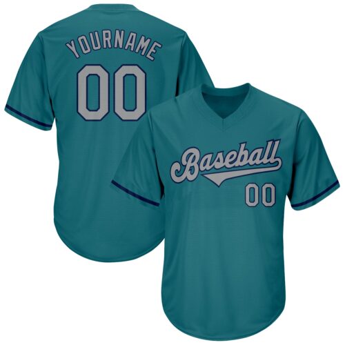 aqua_0026 Custom Aqua Gray-Navy Authentic Throwback Rib-Knit Baseball Jersey Shirt