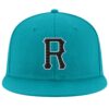 Custom Aqua Black-White Stitched Adjustable Snapback Hat