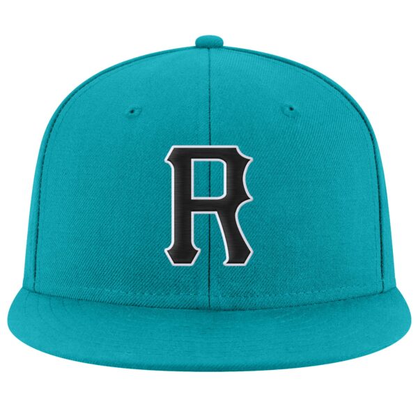Custom Aqua Black-White Stitched Adjustable Snapback Hat