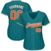 Custom Teal White Pinstripe Orange-White Authentic Baseball Jersey