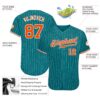 Custom Teal White Pinstripe Orange-White Authentic Baseball Jersey