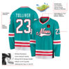 Custom Aqua White-Red Hockey Jersey