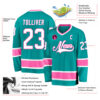 Custom Aqua White-Pink Hockey Jersey