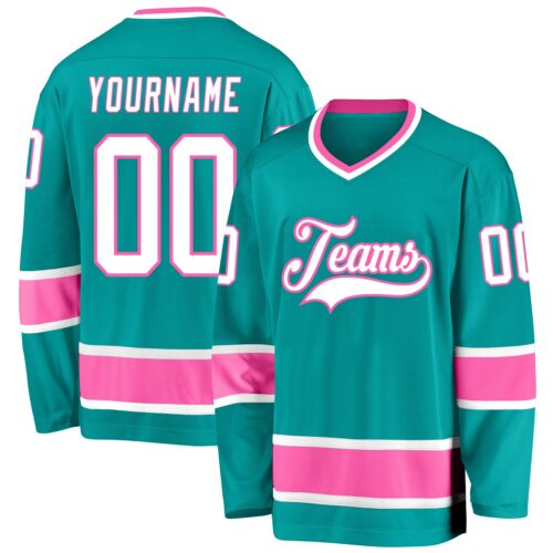 aqua_0074 Custom Aqua White-Pink Hockey Jersey