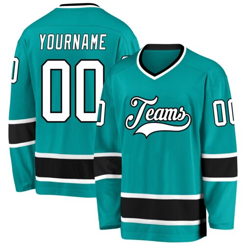 aqua_0075 Custom Aqua White-Black Hockey Jersey