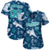 Custom Teal Teal-White 3D Pattern Design Sharks Authentic Baseball Jersey