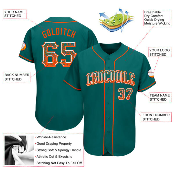 Custom Teal Orange-White Authentic Drift Fashion Baseball Jersey