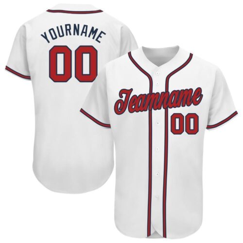 atlanta_0018 Custom White Red-Navy Baseball Jersey