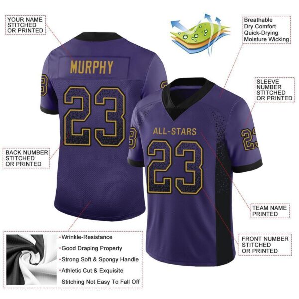 Custom Purple Black-Old Gold Drift Fashion Football Jersey