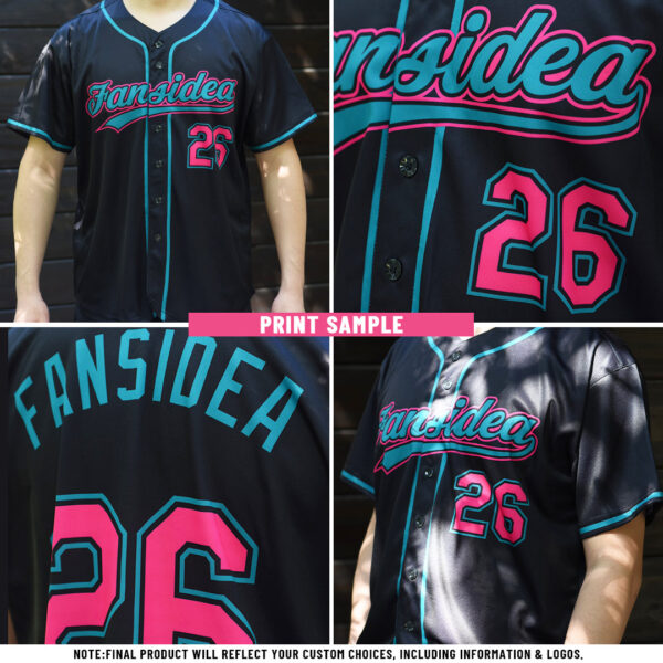 Custom Black Pink-Teal Authentic Baseball Jersey