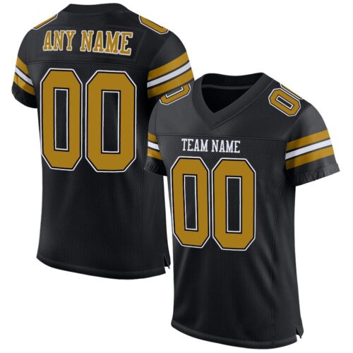 black_0005 Custom Black Old Gold-White Mesh Authentic Football Jersey