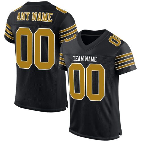 black_0021 Custom Black Old Gold-White Mesh Authentic Football Jersey