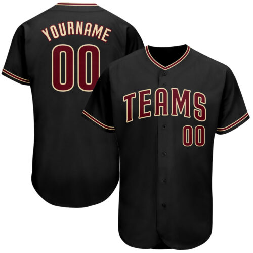 black_0063 Custom Black Crimson-City Cream Authentic Baseball Jersey