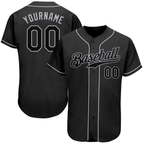 black_0084 Custom Black Black-Gray Authentic Baseball Jersey