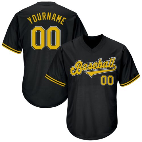 black_0094 Custom Black Gold-White Authentic Throwback Rib-Knit Baseball Jersey Shirt