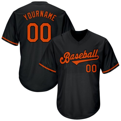 black_0095 Custom Black Orange-Black Authentic Throwback Rib-Knit Baseball Jersey Shirt