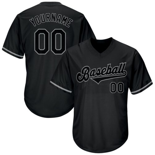 black_0097 Custom Black Black-Gray Authentic Throwback Rib-Knit Baseball Jersey Shirt
