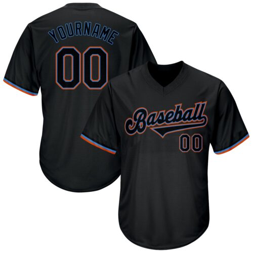 black_0099 Custom Black Black-Powder Blue Authentic Throwback Rib-Knit Baseball Jersey Shirt