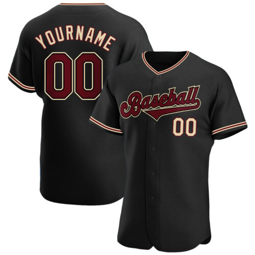black_0108 Custom Black Crimson-City Cream Authentic Baseball Jersey