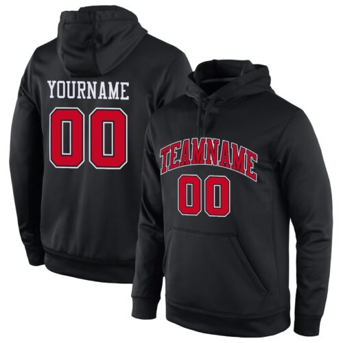 black_0156 Custom Stitched Black Red-White Sports Pullover Sweatshirt Hoodie