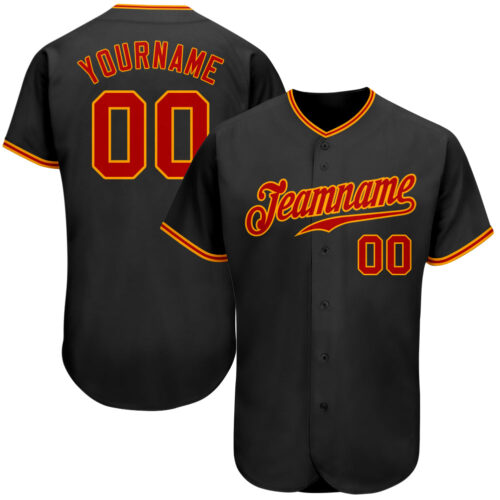 black_0167 Custom Black Red-Gold Authentic Baseball Jersey