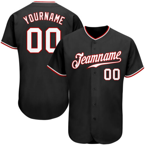 black_0172 Custom Black White-Red Authentic Baseball Jersey