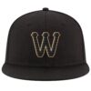 Custom Black Black-Old Gold Stitched Adjustable Snapback Hat