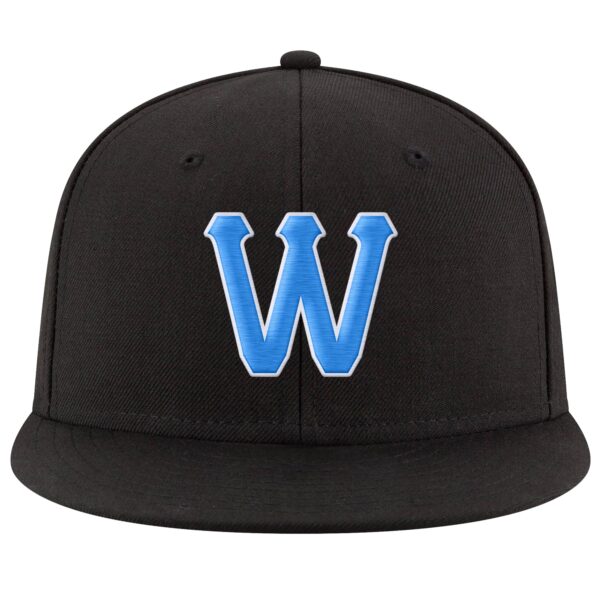 Custom Black Powder Blue-White Stitched Adjustable Snapback Hat