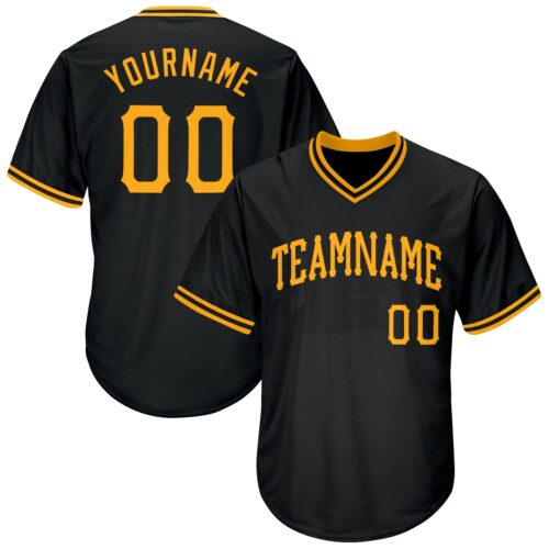 black_0204 Custom Black Gold Authentic Throwback Rib-Knit Baseball Jersey Shirt