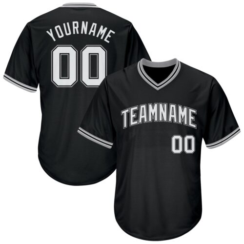 black_0205 Custom Black White-Gray Authentic Throwback Rib-Knit Baseball Jersey Shirt